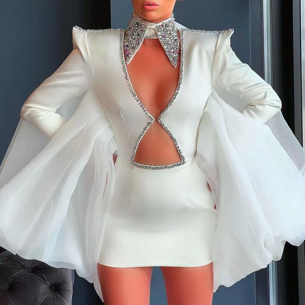 

luxury prom dresses 2022 white long sleeve high neck beaded crystal graduation dress cocktail gowns vestidos elegantes para, Black