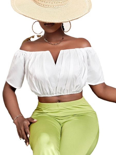 

sxy off shoulder v wired crop c1ig#, White