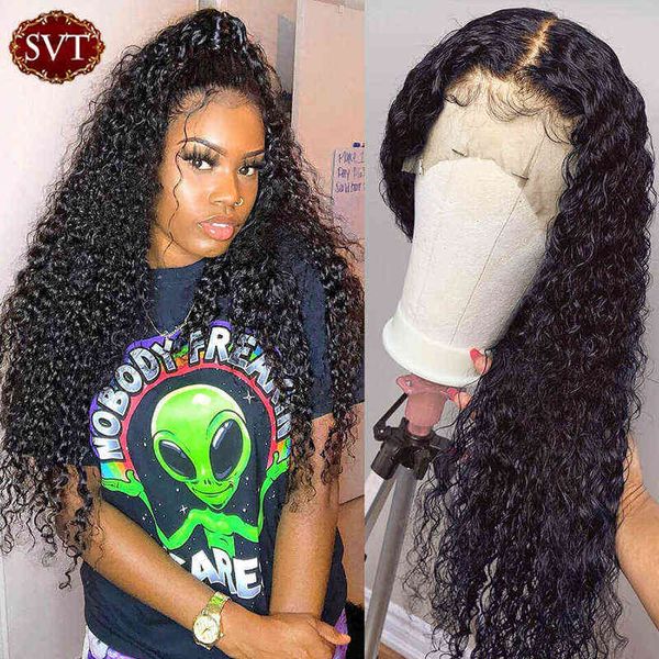 

svt mongolian curly human hair wig remy lace front s for women pre-plucked jerry 4x4 closure 220609, Black;brown