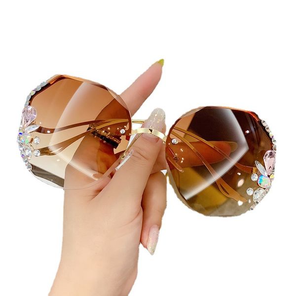 

fashion sunglasses frames anti-uv diamond women uv400 rimless vintage sun glasses rhinestone retro sunglass luxury designer eyeglassfashion, Black