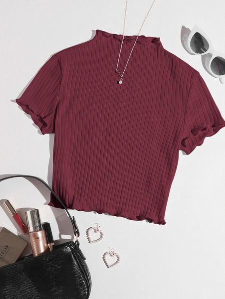

lettuce edge rib-knit tee s8st#, White
