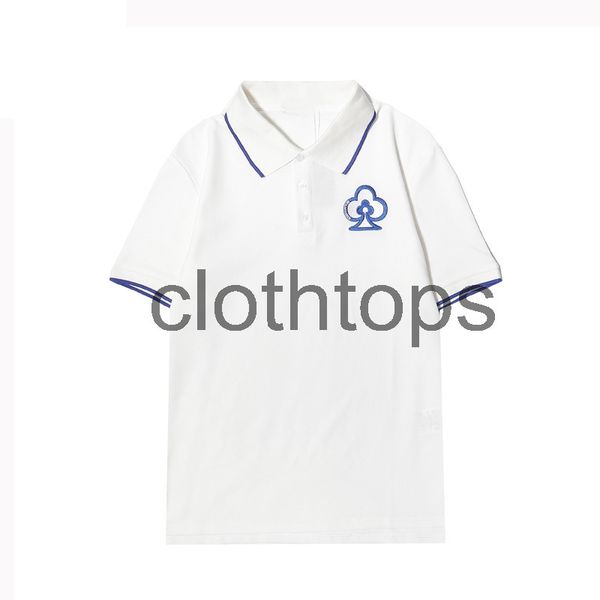 

new fashion turndown collar lapel polos shirts mens designers polo high street embroidery floral printing t shirt men summer cottoncp clothi, White;black