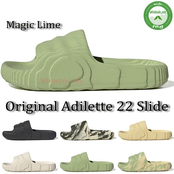 Com designer de caixas 2022 original Adilette 22 homens Mulheres chinelos deslizamentos de areia de areia de areia de alumínio magia de alumínio preto Sandálias de lâmpada de slip de lâmina 36-45