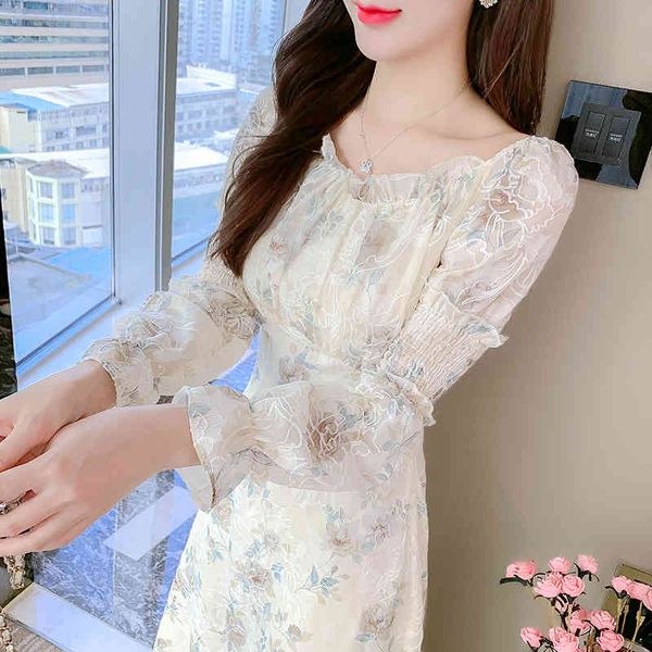 

french foreign style chiffon dress children's spring and autumn 2022 new waist slim temperament broken flower, Black;white