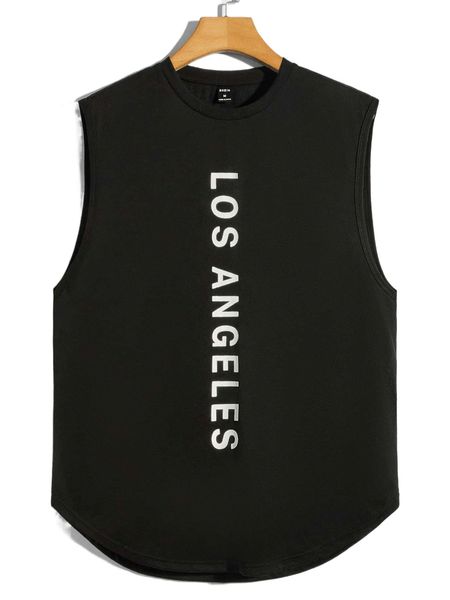 

men letter graphic curved hem tank y2sp#, White;black