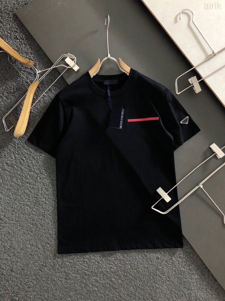 

designers classic casual t shirts men tees custom silk fabrics comfortable feel silky triangle metal decoration high-density solid color, White;black