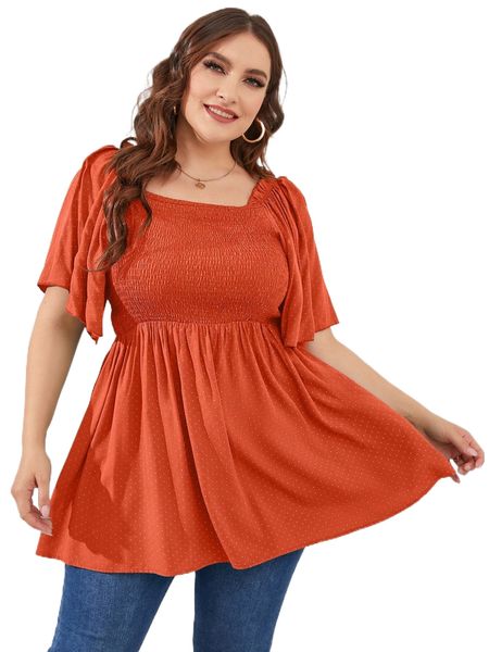 

plus polka dot print shirred peplum blouse u81n#, Black