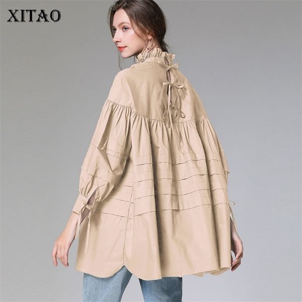

xitao pleated plus size loose backless blouse fashion women spring full sleeve goddess fan minority casual shirt dmy2926 210308, White