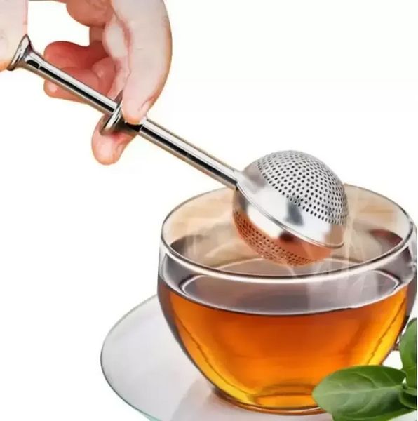 Novo filtro de chá Ball Ball Push Tea Infuser Folhe Folle Tool Ferbal Teaspoon Filtro Filtro Difusor Home Cozinha Bar Drinkwares Aço inoxidável