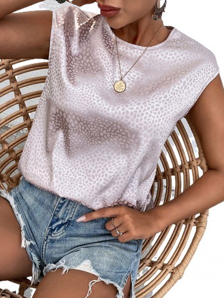 

dalmatian jacquard sleeveless satin blouse k4tp#, White