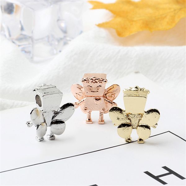 

3 color robot alloy charm loose bead fashion women jewelry european style for diy bracelet necklace panza007-98, Bronze;silver