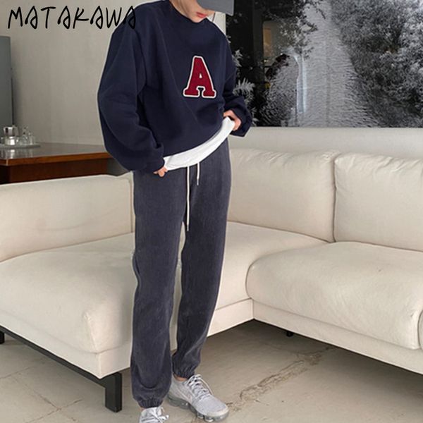 

streetwear women sweatpants korean chic autumn and winter highwaist straightleg corduroy casual pants 210506, Black;white