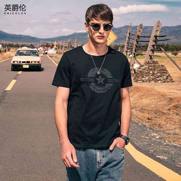 

england baron 2022 summer men's casuals short t-shirt european and american retro printed half pure cotton t-shirt, White;black