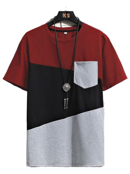 

men cut and sew pocket patched tee w7hg#, White;black