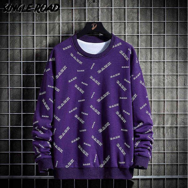 

single road mens crewneck sweatshirt men 2022 full print sweatshirts japanese streetwear harajuku oversized purple hoodie men y220716, Black