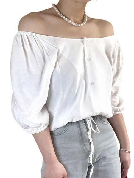 

dazy bishop sleeve bardot blouse m5iy#, White