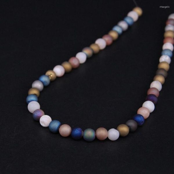 Diğer 3strand/Lot 8-12mm Titanyum Renk Karışımı Doğal Agates Drusy Geode Yuvarlak Boncuklar Toptan DIY Kolye Bilezik Takı Yapımı Rita2