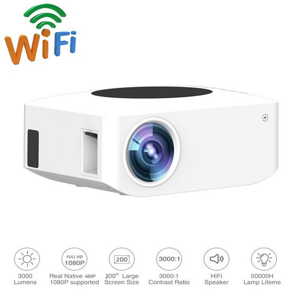 Mini Projektör Beamer Taşınabilir Full HD 1080p 3000 Lümen WiFi Projektörleri Akıllı Ev Sineması