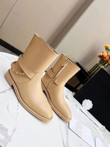 

new side zipper high boots for autumn/winter 22 handmade chain fashion trend 35-41 with dust bags in boxes, Black