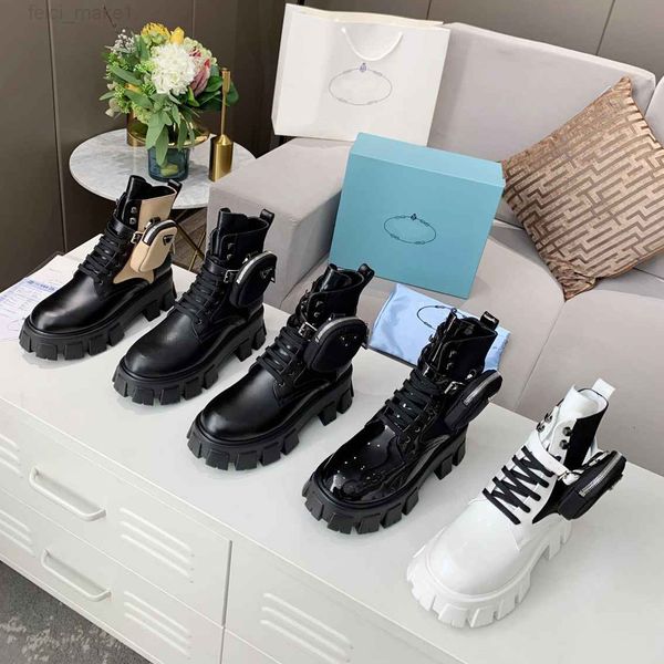 

new winter womens boots calfskin martin shoe detachable nylon pouch combat shoes ladies outdoor thick bottom mid-length boot 35-45, Black