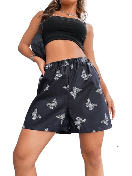 

butterfly print wide leg shorts v0nt#, White;black