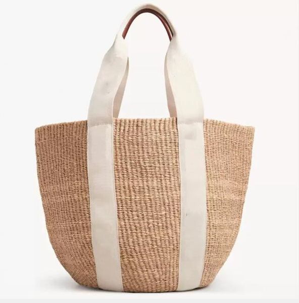 Damen Stroh WOODY Bag Tote Einkaufstaschen Korbgeflecht Hobo Leinen Große Strandhandtaschen Luxus Designer Umhängetaschen Schultertaschen Gemüsekorb