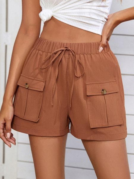 

flap pocket knot front shorts y8m5#, White;black