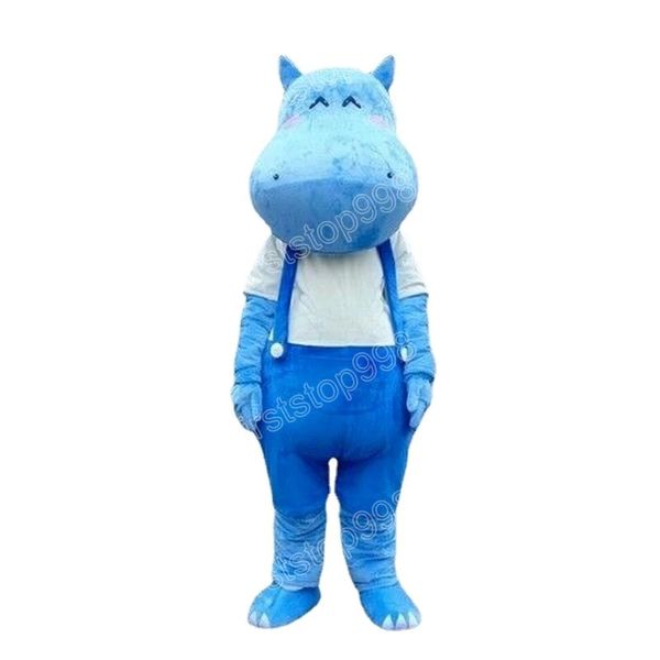 Halloween Blue Hippo Mascot Costume de desenho animado Personagem de anime Tamanho Adultos Tamanho da roupa de publicidade ao ar livre de Natal