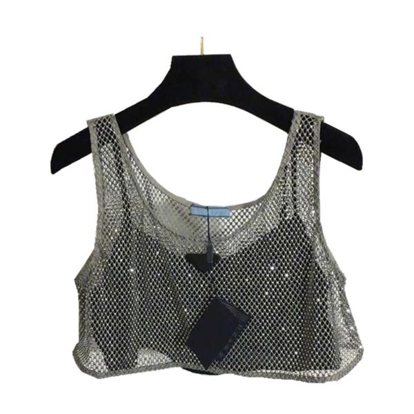 

badge triangle t shirts barnd p vest flashing rhinestone hollow mesh camisole womens clothing t-shirt halter tanks tees v9k9, Black;white