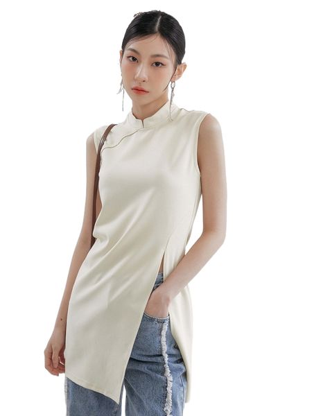 

dazy mock neck split hem tank h88u#, White