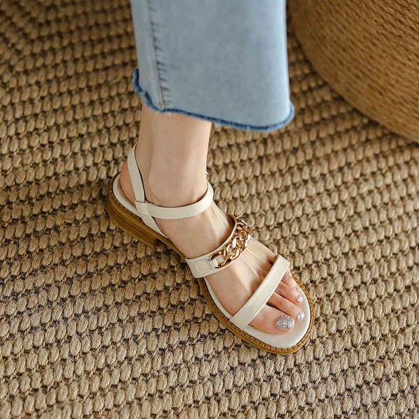 

slippers summer flat sandals fairy one line with french low heel net red chain leather versatile q30u, Black