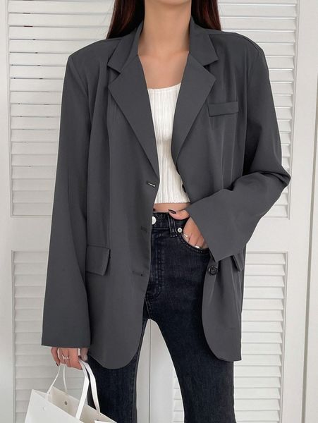 

dazy lapel neck single breasted blazer f4ck#, White