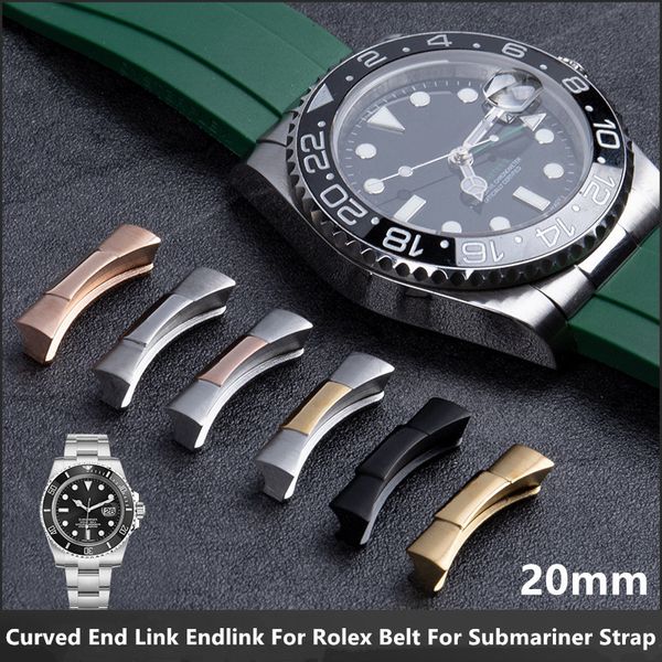 2pcs 20mm Endlink Curvo Endlink Just For Rolex Watchband Submariner Watch Band Pulseira De Couro De Borracha Conexão Perfeita 220617