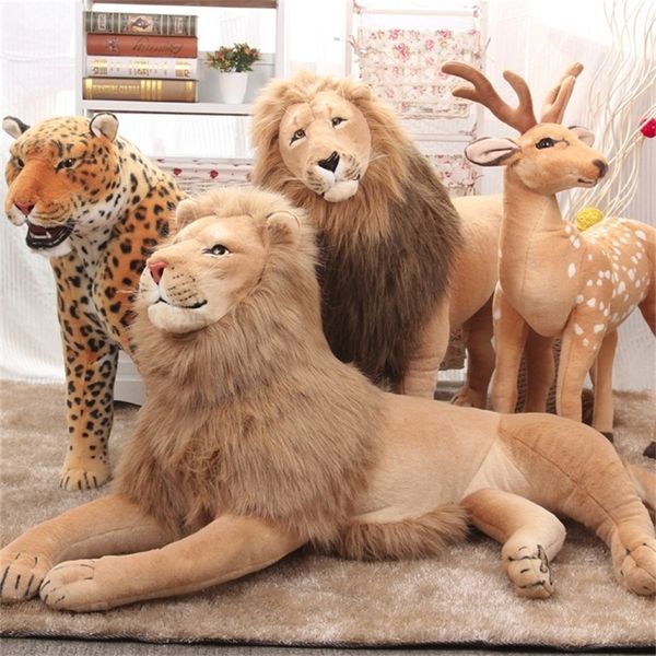 Gefüllte Plüschtiere Große weiche Kuscheltiere Löwe Tiger Hirsch Plüschtiere Kissen Tier Löwe Peluche Kawaii Puppe Baumwolle Brinquedo Spielzeug für Kinder 220517 240314