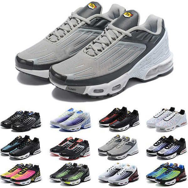 

grey tn plus 3 men running shoes black iridescent sunset michigan triple white hyper blue usa neon mens trainers sports sneakers 40-45