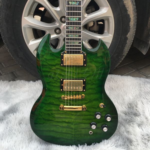 

green quilt sg electric guitar 22 fret ebony wood fingerboard mahogany wood body made in china