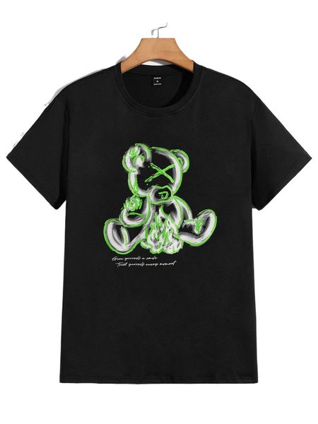 

men bear & slogan graphic tee 001f#, White;black