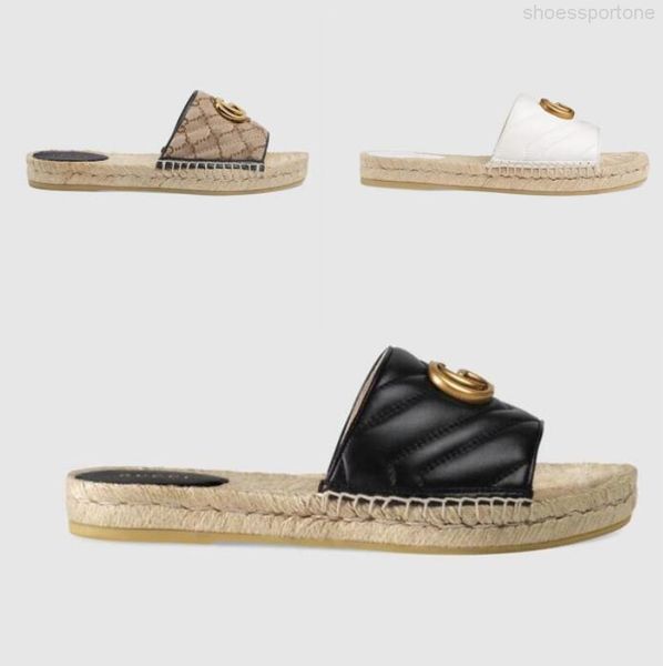 

designer summer platform casual sandals fashion golden letter flat bottom ladies fisherman shoes leather hemp rope grass, Black