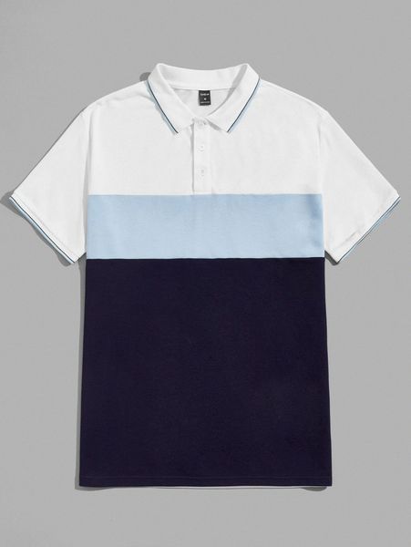 

men colorblock button front polo shirt f6sj#, White;black