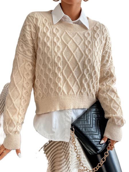 

drop shoulder cable knit sweater without blouse 67tn#, White;black