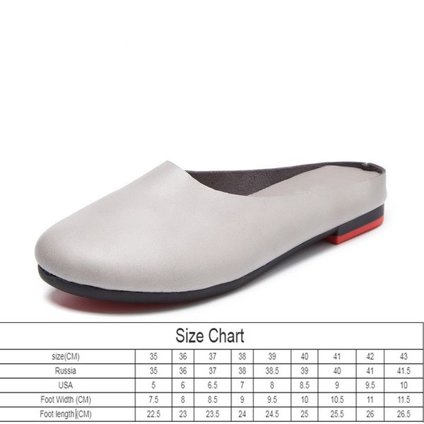 

women slippers 2022 spring new genuine leather women shoes big size 41 42 43 flat casual summer half slippers women, Black