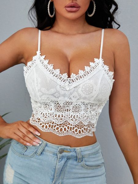 

zip back guipure lace cami o8cc#, White