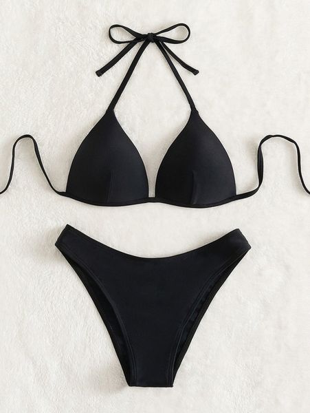 

solid push up bikini swimsuit 46na#, White;black