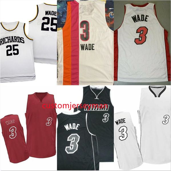 

college basketball richards high school mens vintage jersey dwyane #3 wade stitched jerseys mens custom any color style size s-5xl, Black