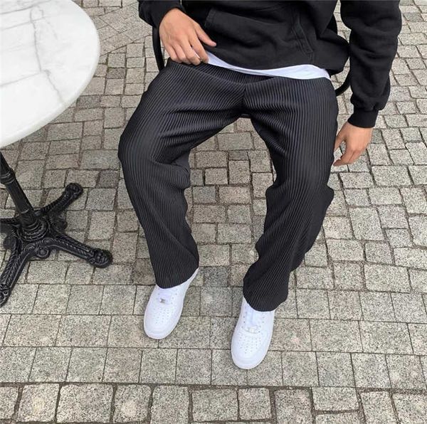 

men's pants crimp wrinkle loose and versatile casual thin spring and autumn straight pants divine pants, Black