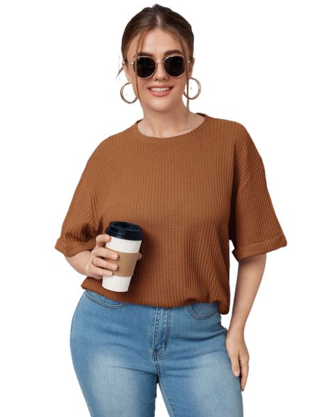 

plus drop shoulder solid tee c3tt#, Black