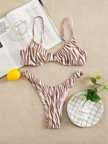 

zebra stripe push up bikini swimsuit f2z5#, White;black