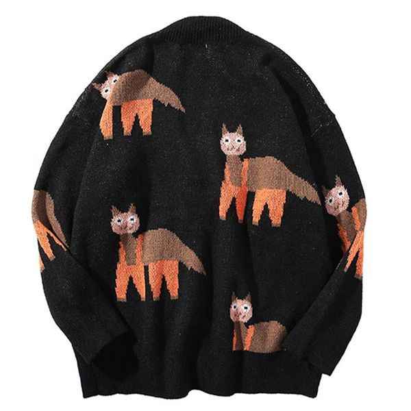 

men's sweaters hip hop knitted sweater men vintage alpaca pattern harajuku oversized streetwear loose cardigan pullover womenmen's, White;black