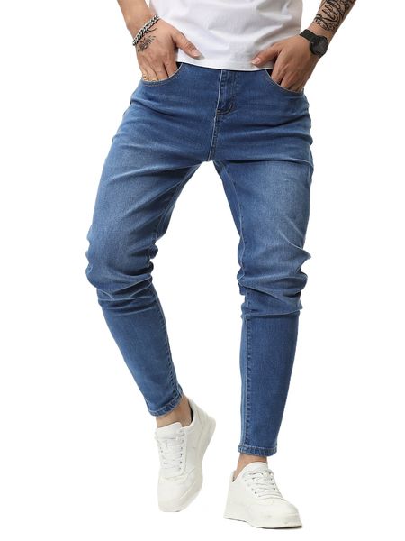 

men washed skinny jeans v60f#, Blue