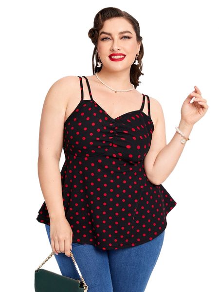

plus polka dot ruched cami p0rv#, Black